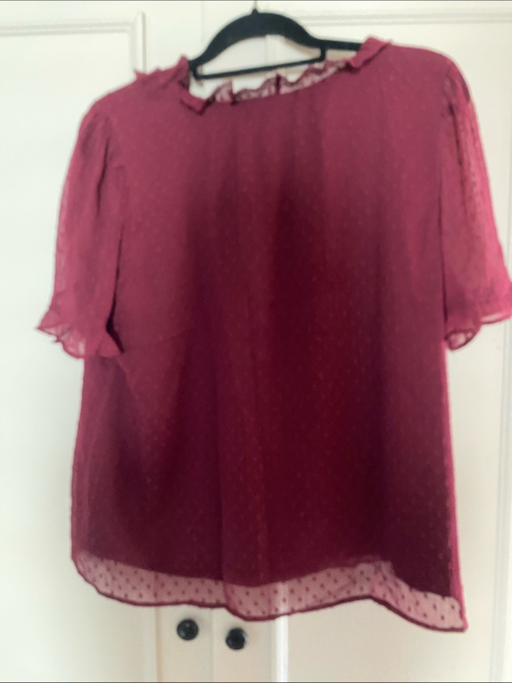 LOFT Plum Ruffle V-Neck Textured Blouse - Picture 3 of 4